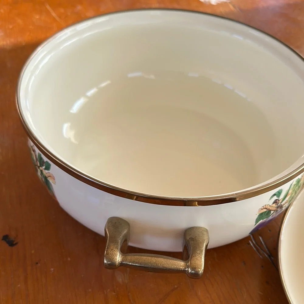 Tabletops Unlimited Vintage Fruit Design Ceramic Casserole pot with lid